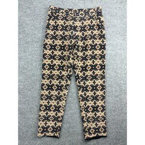Aryn K Silk Pants Women's Medium Beige Black Pattern Straight Leg Pockets